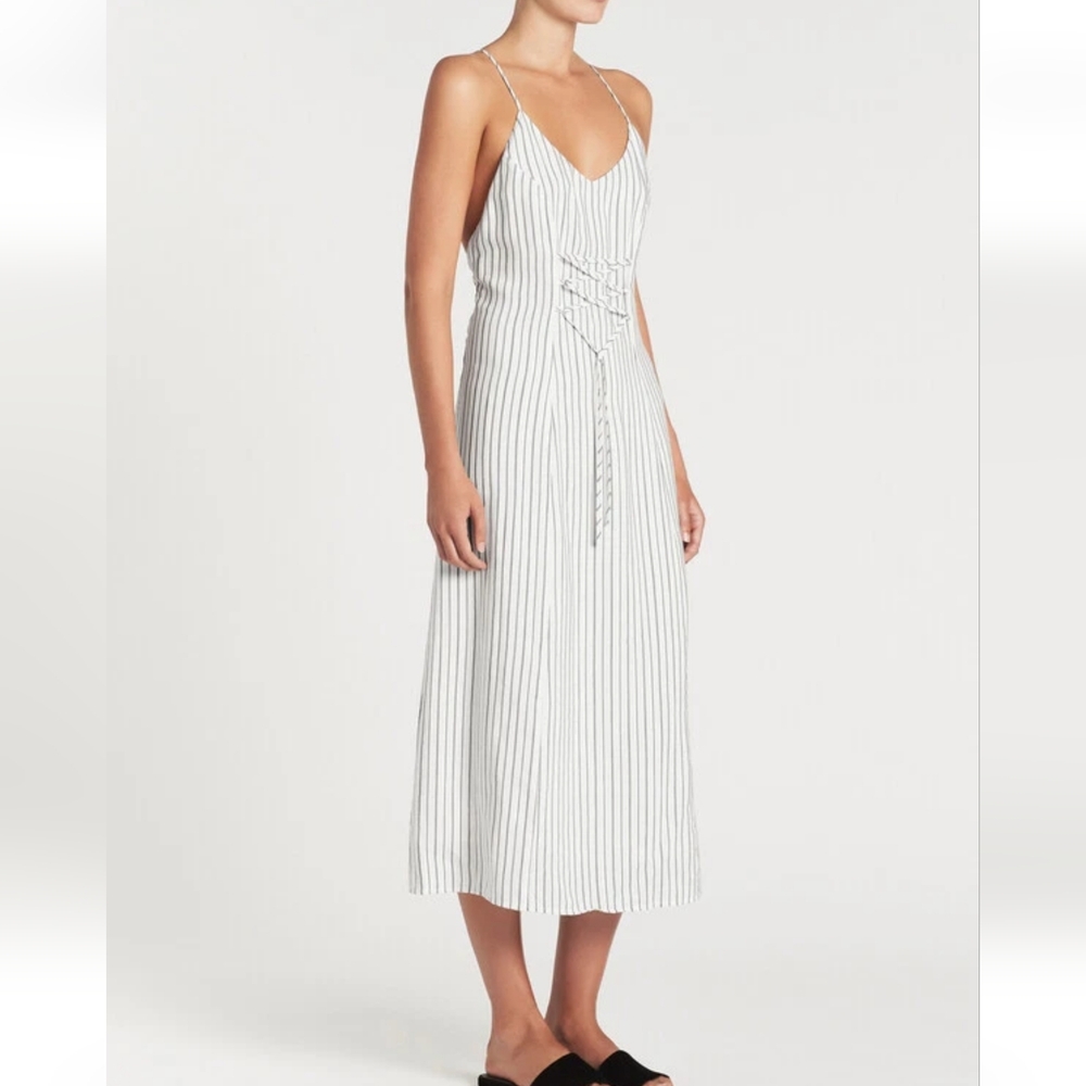 J Brand Coastal Stripe Adeline Midi Corset Tie Sundress, Large, NWT